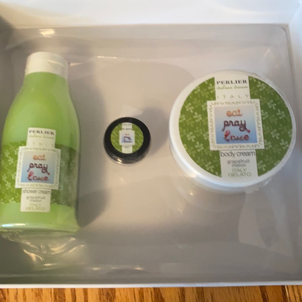 Perlier lotion and cream and lip gloss.